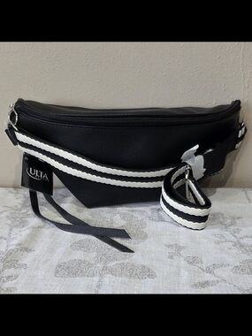 Ulta Beauty Black Crossbody Belt Bag with White Trim Strap